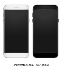 Set of black and white smart concept with empty screen to present your app, design. Mobile phone isolated with camera, volume and power button. Vector illustration.