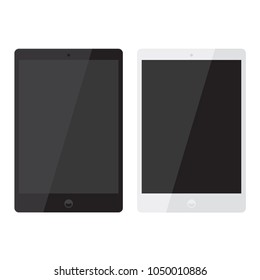 Set of black & white smart digital tablets / iPad with black screen icon in flat design interface element for app ui ux web eps 10 vector isolated on white background