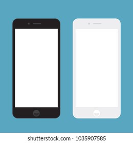 Set Of Black & White Smartphone Cellphone / IPhone With White Screen Icons, Flat Design Interface Element For App Ui Ux Web Eps 10 Vector Isolated On White Background