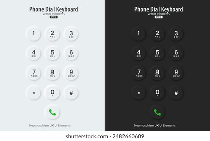 Set of black and white smartphone dial keypad design. Mobile phone numbers panel with numbers and letters. Dial buttons user interface display design. UX UI. Vector illustration.