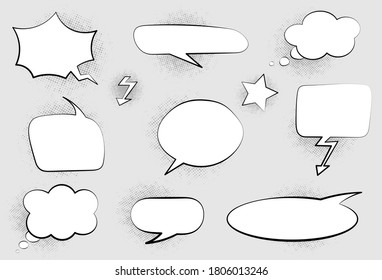 Set of black and white Speech Bubbles in comics retro style,vector illustration