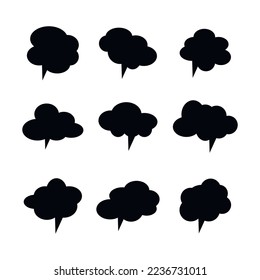 Set of black and white speech bubbles. Cartoon Vector illustration. Isolated on transparent white background. Hand draw style, dialog clouds. 