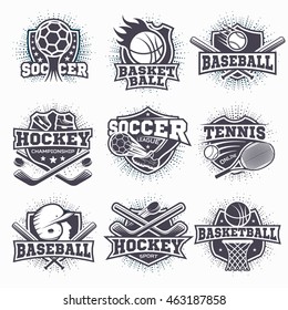 Set of black and white sport club logos isolated vector illustration 