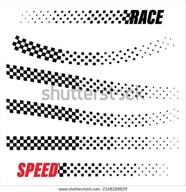 Set of black and white\
sport flags silhouettes for start and finish lines isolated on\
white background
