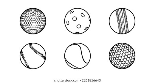 A set of black and white sports balls. Vector illustration. Flat style.