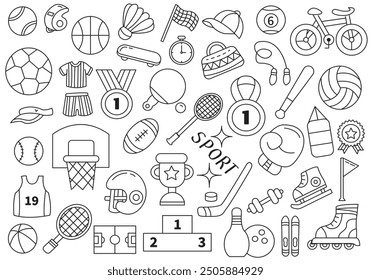 A set of black and white sports items elements vector illustration