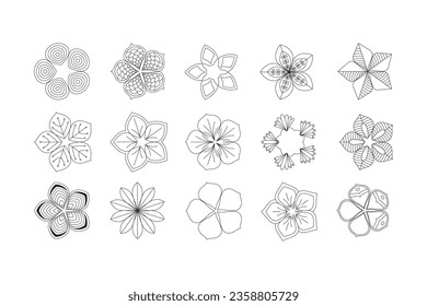 Juego de iconos de la flor de la estrella blanca y negra