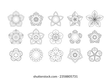 Set of Black and White Star Flower icons