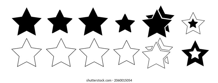 set of black and white Star icons set for design on white background.