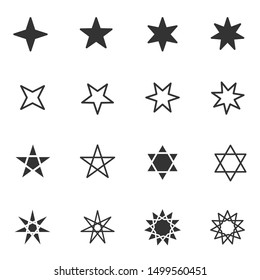 Set of black and white stars icon with different star flat style, vector illustration