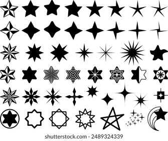 Set of black and white stars isolated on transparent or white background