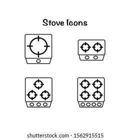 Set of a black and white stove vector icon.