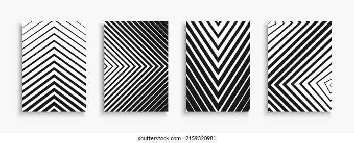 Set of black and white striped covers, templates, backgrounds, placards, brochures, banners, flyers and etc. Bright minimalistic posters, cards, catalogs.