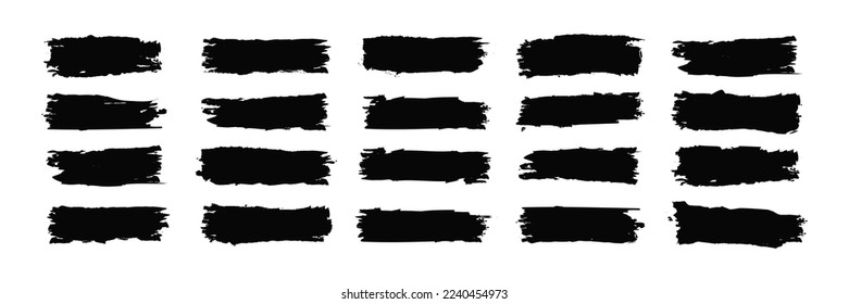 Conjunto de trazos en blanco y negro. Colección de trazos de pincel negro. Fondo abstracto de la tinta de pintura grunge. Vector, 2023