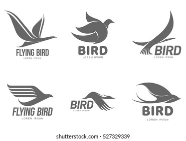 Set of black and white stylized logo templates with birds, vector illustration isolated on white background. Collection of abstract black and white bird symbols and logo design elements