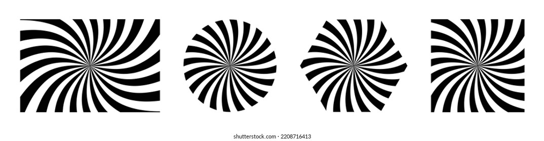 Set of black and white sunburst background. Radial stripe vector illustration.