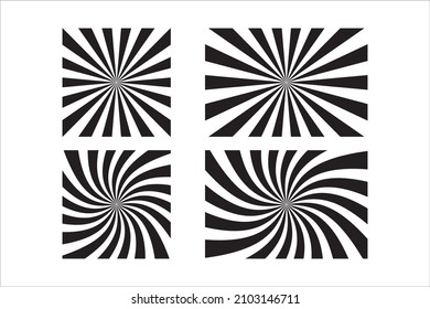 Set Of Black And White Sunburst Pattern Abstract Background. Ray. Radial. Twist. Vector Illustration