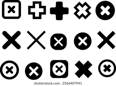 A set of black and white symbols including an X, a cross, and a circle. The X is the most common symbol