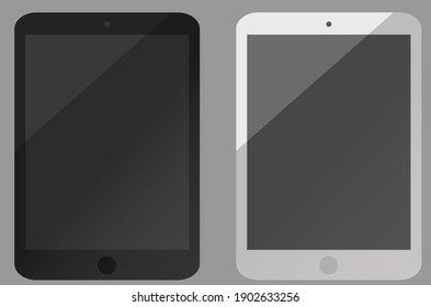 Set of black and white tablet computers, mockup set, isolated on grey background