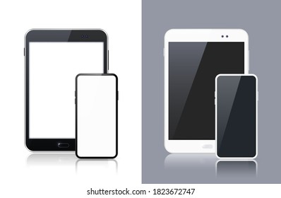 Set of Black and White Technological Gadgets . Isolated Vector Elements