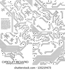 Set of black and white technology backgrounds with circuit board elements.
