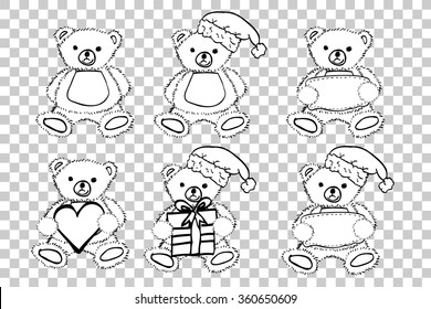set of black and white Teddy Bear at transparent effect background