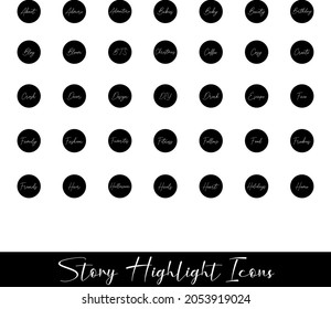 Set of Black and white text vector icons for your business, scrapbooking, and story buttons. Vector set design templates icons and emblems - social media story highlight.