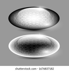 Set of black and white textured oval backgrounds. Vector illustration