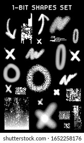 Conjunto de texturas y formas geométricas en blanco y negro. Colección de elementos de arte de píxeles de 1 bit para el diseño.