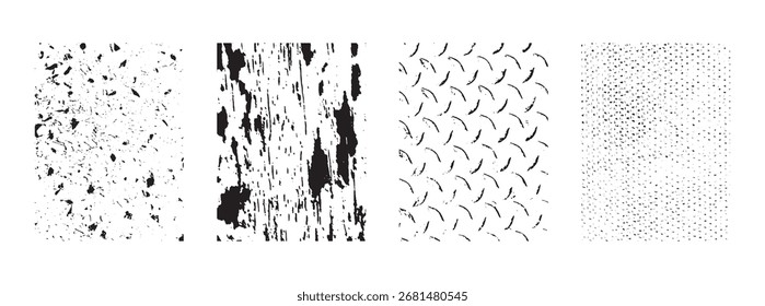 Conjunto de texturas en blanco y negro para superposición. Gráficos de Vector. Diferentes tipos de sellos