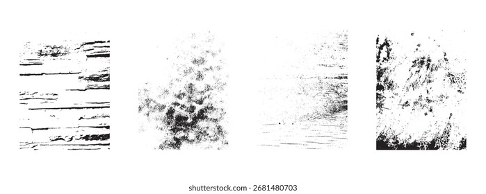 Conjunto de texturas en blanco y negro para superposición. Gráficos de Vector. Diferentes tipos de sellos
