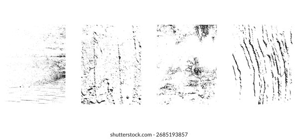 Set of black and white textures for overlay. Vector graphics. Different types of stamps