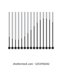 Set of black and white thermometers with changing temperature on a white background