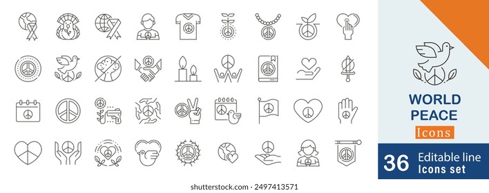 Set of Black and White Thin Line World Peace Icons .