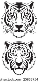 Set of Black and White Tiger Head Illustrations Tiger Head Design