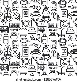 set of black white travel seamles pattern of resort, cruise and transport