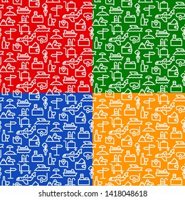 set of black white travel seamles pattern of resort, cruise and transport