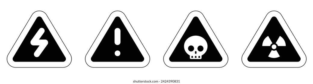 set black white triangula icon radioactive nuclear sign electric alert voltage warning danger symbol alert caution hazard danger traffic vector flat design for website mobile isolated white Background