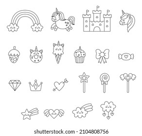 Set Of Black And White Unicorn Elements On White Background.