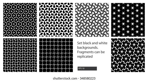 Set black and white vector backgrounds. Geometrical ornament. Fragments can be replicated