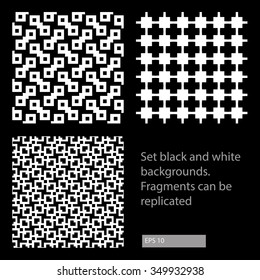 Set black and white vector backgrounds. Geometrical ornament. Fragments can be replicated