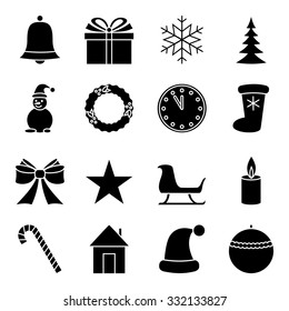 Set of black and white vector Christmas icons