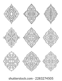 Set of black and white vector damask pattern. Oriental design elements collection for wallpaper, textile, curtain, carpet. 