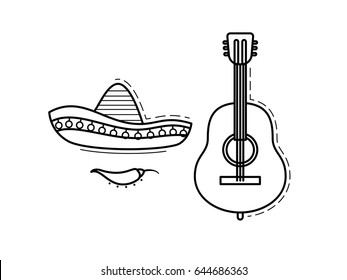 Set of black and white vector design elements Viva La Mexico