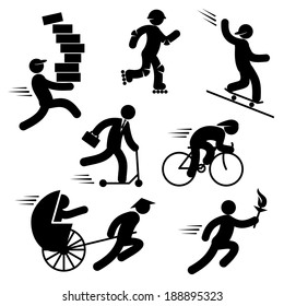 set black and white vector icons of speed people