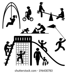 setzen Sie auf dem Kinderspielplatz Schwarz-Weiß-Vektorsymbole auf