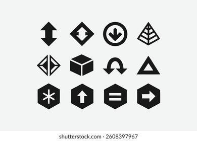 Set of Black and White Vector Icons Representing Uploading and Downloading