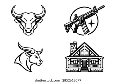 Set of black and white vector icons and emblems