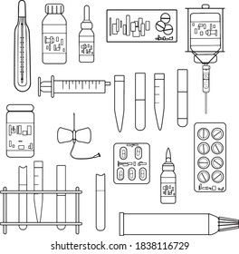 conjunto de imágenes vectoriales en blanco y negro sobre un tema médico