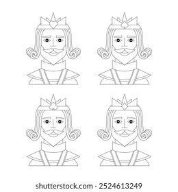 A set of black and white vector images of the king of all stripes on a white background.